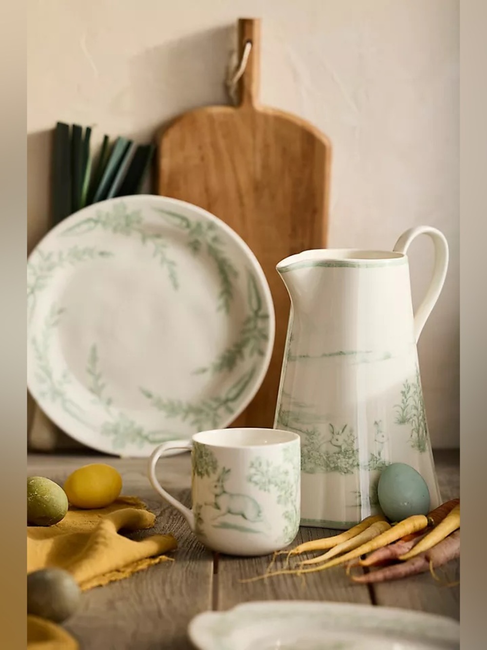 Bunny Toile Stoneware Pitcher | Anthropologie  New - Picture 2 of 4